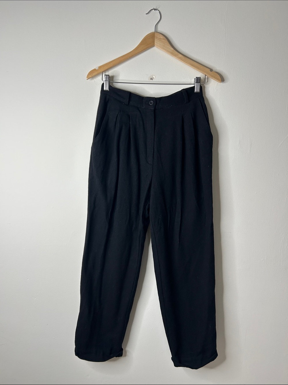 Vintage Black Wool Pleated Trousers